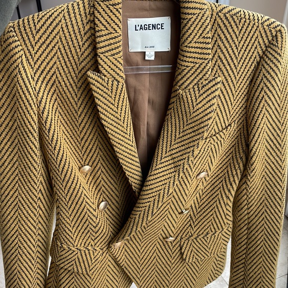 L’Agence Chevron Tweed Double Breasted Blazer with Gold Buttons - Picture 4 of 8
